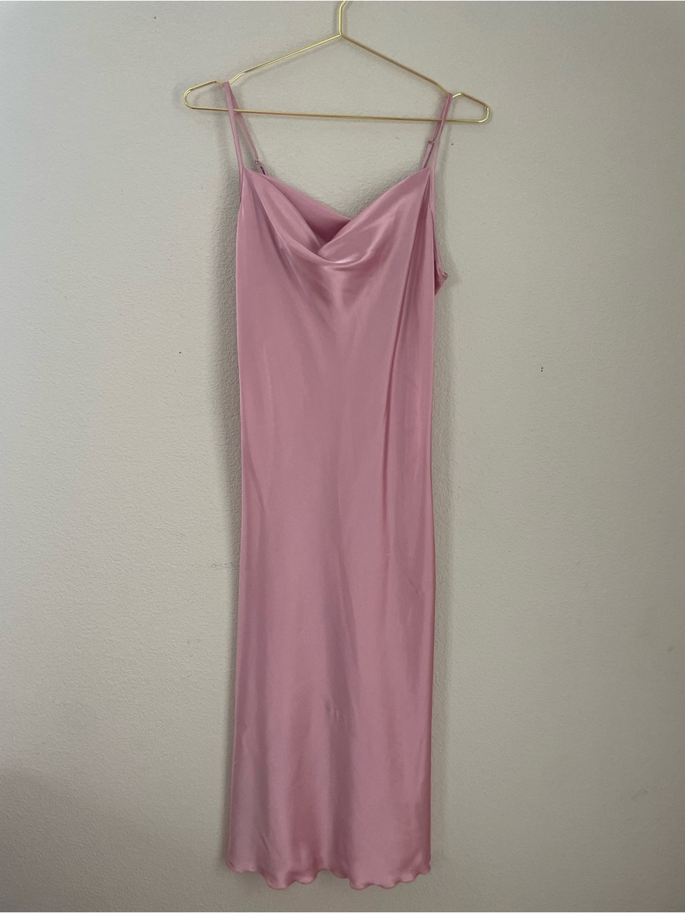 bebe Pink Satin Slip Dress with Cowl Neck